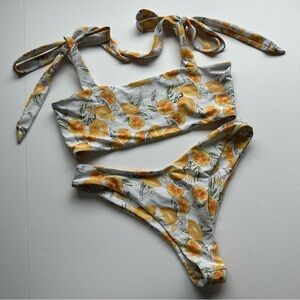Zaful Yellow and White Floral Bikini